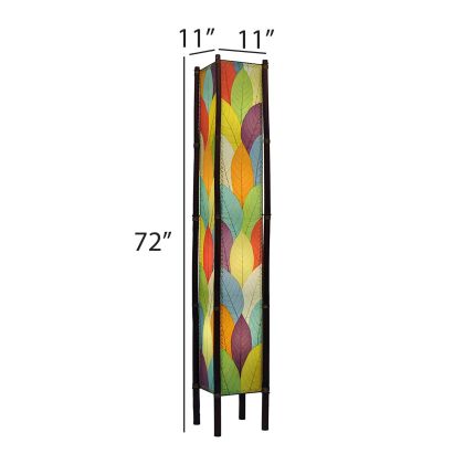 Crafted by the artisans of Eangee Home Design, the Fortune Giant Floor Lamp in multi color against a clean backdrop, featuring fossilized cocoa leaf shade, abaca rope accents, rattan leg supports, wrought iron frame, eco friendly.