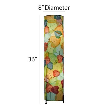 The Banyan Large Floor crafted by the artisans of Eangee Home Design Lamp in multi color finish by Eangee Home Design displayed against a white background highlights its fossilized cocoa leaf panels, abaca twine accents, wrought iron frame, hand placed natural leaves, and abaca twine stitching, designed to some pieces fill a space.