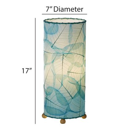 Crafted by the artisans of Eangee Home Design, the Banyan Table Lamp in sea blue against a clean backdrop, featuring wrought iron frame, eco friendly.