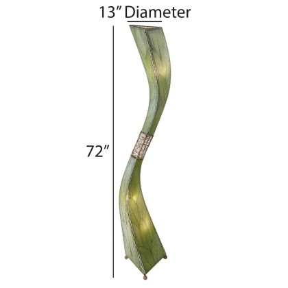 In a entryway beside a console table, the Flow Giant Floor crafted by the artisans of Eangee Home Design Lamp in green finish by Eangee Home Design stands beside a neutral sofa, its fossilized cocoa leaf panels, abaca twine accents, and hand placed natural leaves casting a warm glow that there's a moment just before the wind shifts or a dancer turns where motion becomes emotion.