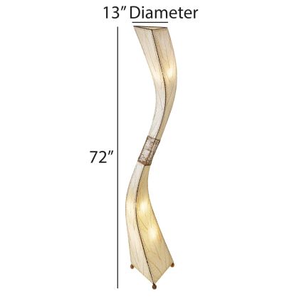 Crafted by the artisans of Eangee Home Design, the Flow Giant Floor Lamp in natural against a clean backdrop, featuring fossilized cocoa leaf shade, abaca rope accents, eco friendly.