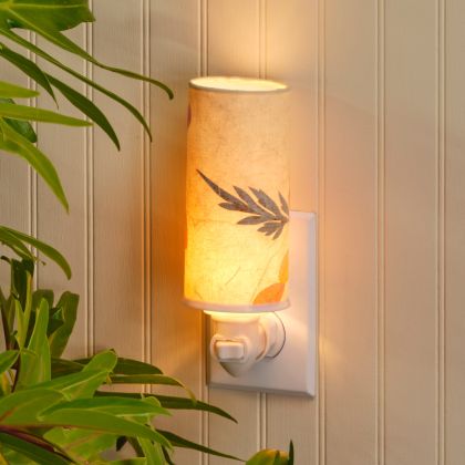 Crafted by the artisans of Eangee Home Design, the Paper Nightlight Acacia in natural against a clean backdrop, featuring recycled paper shade, sustainably sourced, handcrafted, recycled materials.