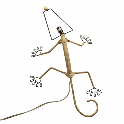 Crafted by the artisans of Eangee Home Design, the Gecko Wall Lamp Body in natural against a clean backdrop, featuring fossilized cocoa leaf shade, abaca rope accents, wrought iron frame, handcrafted.