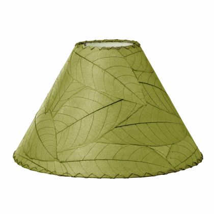 Crafted by the artisans of Eangee Home Design, the Bell Shade Cocoa in green against a clean backdrop, featuring fossilized cocoa leaf shade, wrought iron frame, handcrafted.