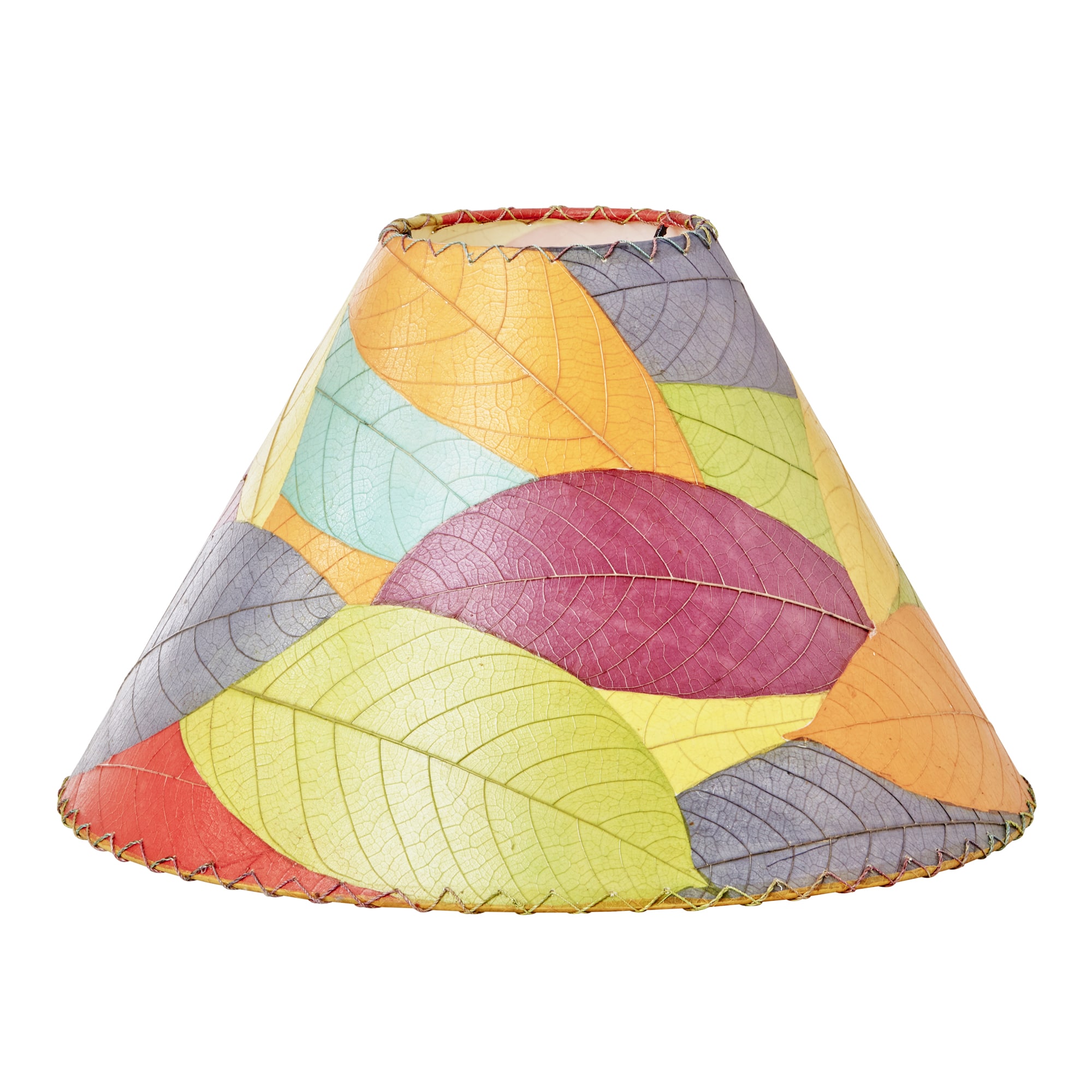 Crafted by the artisans of Eangee Home Design, the Bell Shade Cocoa in multi color against a clean backdrop, featuring fossilized cocoa leaf shade, wrought iron frame, handcrafted.