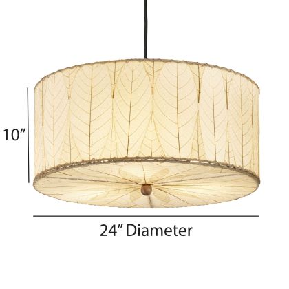 Crafted by the artisans of Eangee Home Design, the Drum Pendant 24 Inch in natural against a clean backdrop, featuring handcrafted detailing, sustainably sourced, handcrafted.