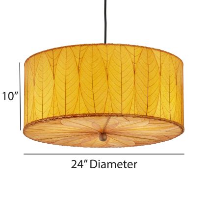 Crafted by the artisans of Eangee Home Design, the Drum Pendant 24 Inch in orange against a clean backdrop, featuring handcrafted detailing, sustainably sourced, handcrafted.