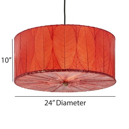 Crafted by the artisans of Eangee Home Design, the Drum Pendant 24 Inch in red against a clean backdrop, featuring handcrafted detailing, sustainably sourced, handcrafted.