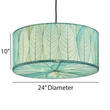 Crafted by the artisans of Eangee Home Design, the Drum Pendant 24 Inch in sea blue against a clean backdrop, featuring handcrafted detailing, sustainably sourced, handcrafted.