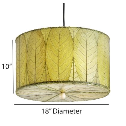 Crafted by the artisans of Eangee Home Design, the Drum Pendant 18 Inch in green against a clean backdrop, featuring fossilized cocoa leaf shade.