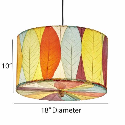 Crafted by the artisans of Eangee Home Design, the Drum Pendant 18 Inch in multi color against a clean backdrop, featuring fossilized cocoa leaf shade.