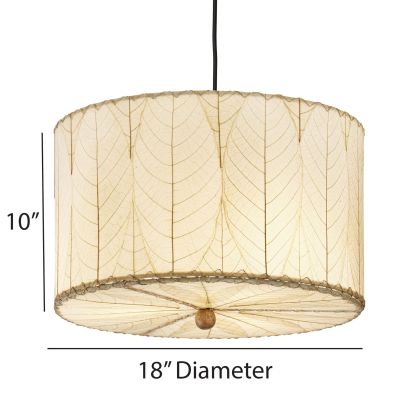 Crafted by the artisans of Eangee Home Design, the Drum Pendant 18 Inch in natural against a clean backdrop, featuring fossilized cocoa leaf shade.