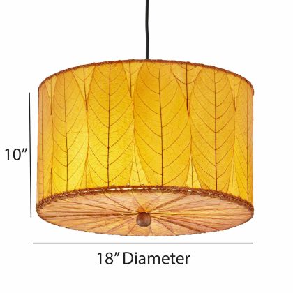 Crafted by the artisans of Eangee Home Design, the Drum Pendant 18 Inch in orange against a clean backdrop, featuring fossilized cocoa leaf shade.