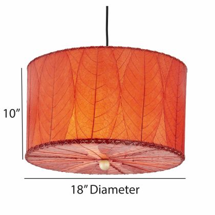 Crafted by the artisans of Eangee Home Design, the Drum Pendant 18 Inch in red against a clean backdrop, featuring fossilized cocoa leaf shade.