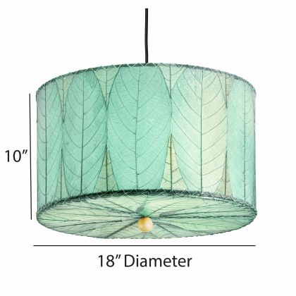 Crafted by the artisans of Eangee Home Design, the Drum Pendant 18 Inch in sea blue against a clean backdrop, featuring fossilized cocoa leaf shade.