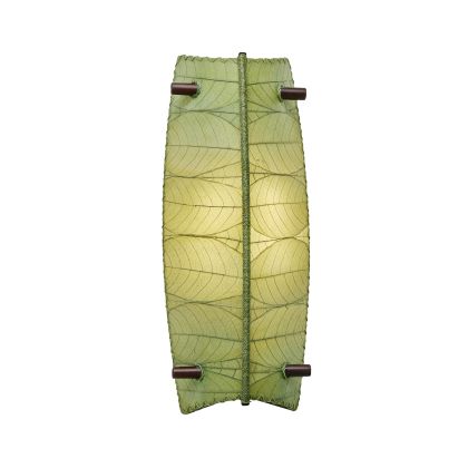 Crafted by the artisans of Eangee Home Design, the Banana Bowl Sconce in green against a clean backdrop, featuring fossilized cocoa leaf shade, eco friendly, sustainably sourced, handcrafted.