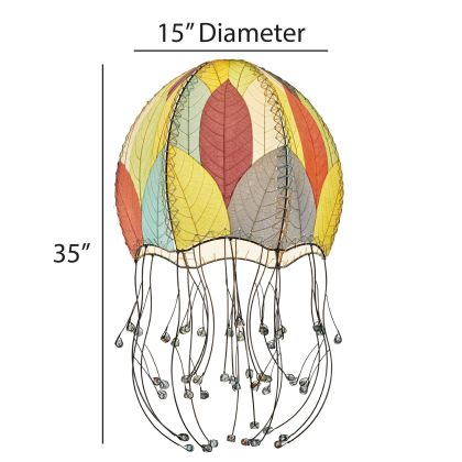 Crafted by the artisans of Eangee Home Design, the Jellyfish Pendant in multi color against a clean backdrop, featuring fossilized cocoa leaf shade, wrought iron frame, handcrafted.