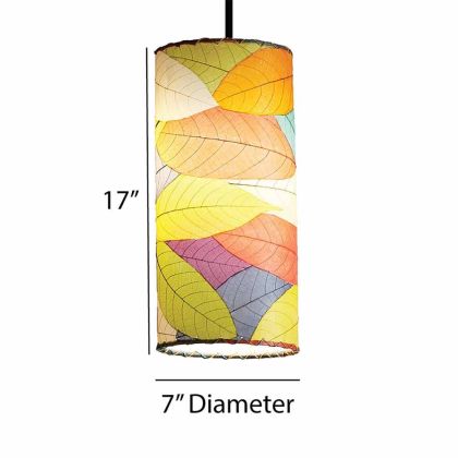 Crafted by the artisans of Eangee Home Design, the Cylinder Pendant in multi color against a clean backdrop, featuring fossilized cocoa leaf shade, handcrafted.