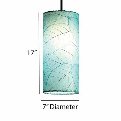 Crafted by the artisans of Eangee Home Design, the Cylinder Pendant in sea blue against a clean backdrop, featuring fossilized cocoa leaf shade, handcrafted.
