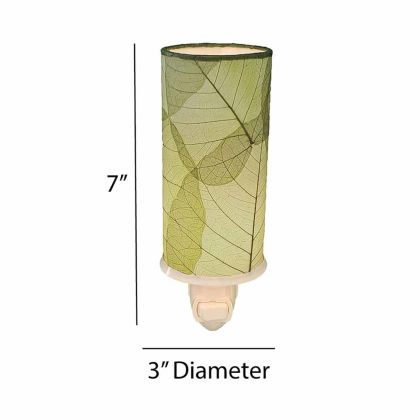 Crafted by the artisans of Eangee Home Design, the Cylinder Nightlight in green against a clean backdrop, featuring handcrafted detailing, fair trade, eco friendly.