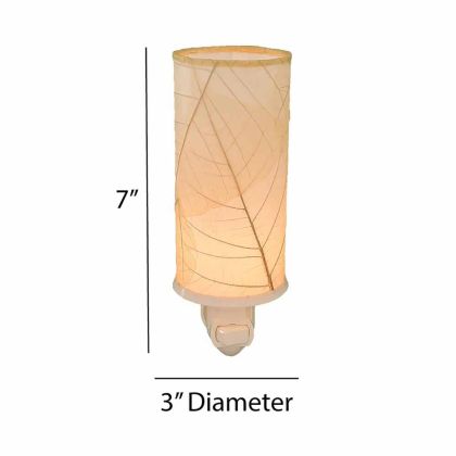 Crafted by the artisans of Eangee Home Design, the Cylinder Nightlight in natural against a clean backdrop, featuring handcrafted detailing, fair trade, eco friendly.