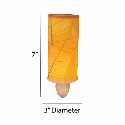 Crafted by the artisans of Eangee Home Design, the Cylinder Nightlight in orange against a clean backdrop, featuring handcrafted detailing, fair trade, eco friendly.