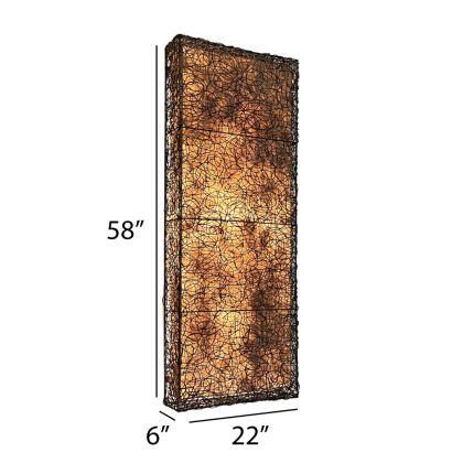 Crafted by the artisans of Eangee Home Design, the Nito Panel Wall Lamp in natural against a clean backdrop, featuring wrought iron frame, recycled paper shade, sustainably sourced.