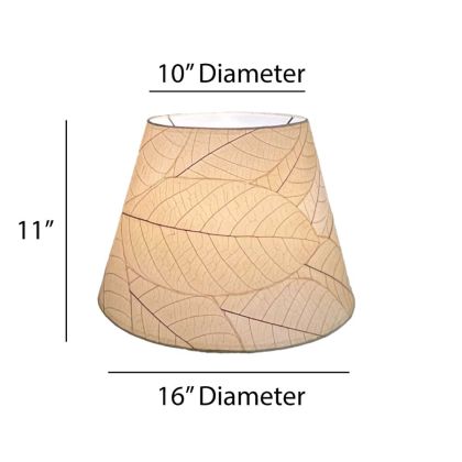 Crafted by the artisans of Eangee Home Design, the 16 Inch British Empire Shade in natural against a clean backdrop, featuring fossilized cocoa leaf shade, wrought iron frame, fair trade, eco friendly, sustainably sourced.