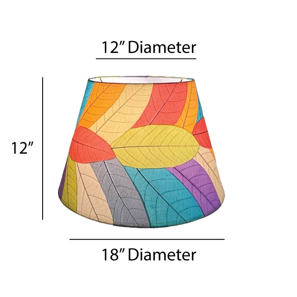 Crafted by the artisans of Eangee Home Design, the 18 Inch British Empire Shade in multi color against a clean backdrop, featuring fossilized cocoa leaf shade, wrought iron frame, eco friendly, sustainably sourced.