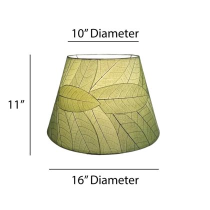 Crafted by the artisans of Eangee Home Design, the 16 Inch British Empire Shade Green Color in  against a clean backdrop, featuring fossilized cocoa leaf shade, wrought iron frame, fair trade, eco friendly, sustainably sourced.