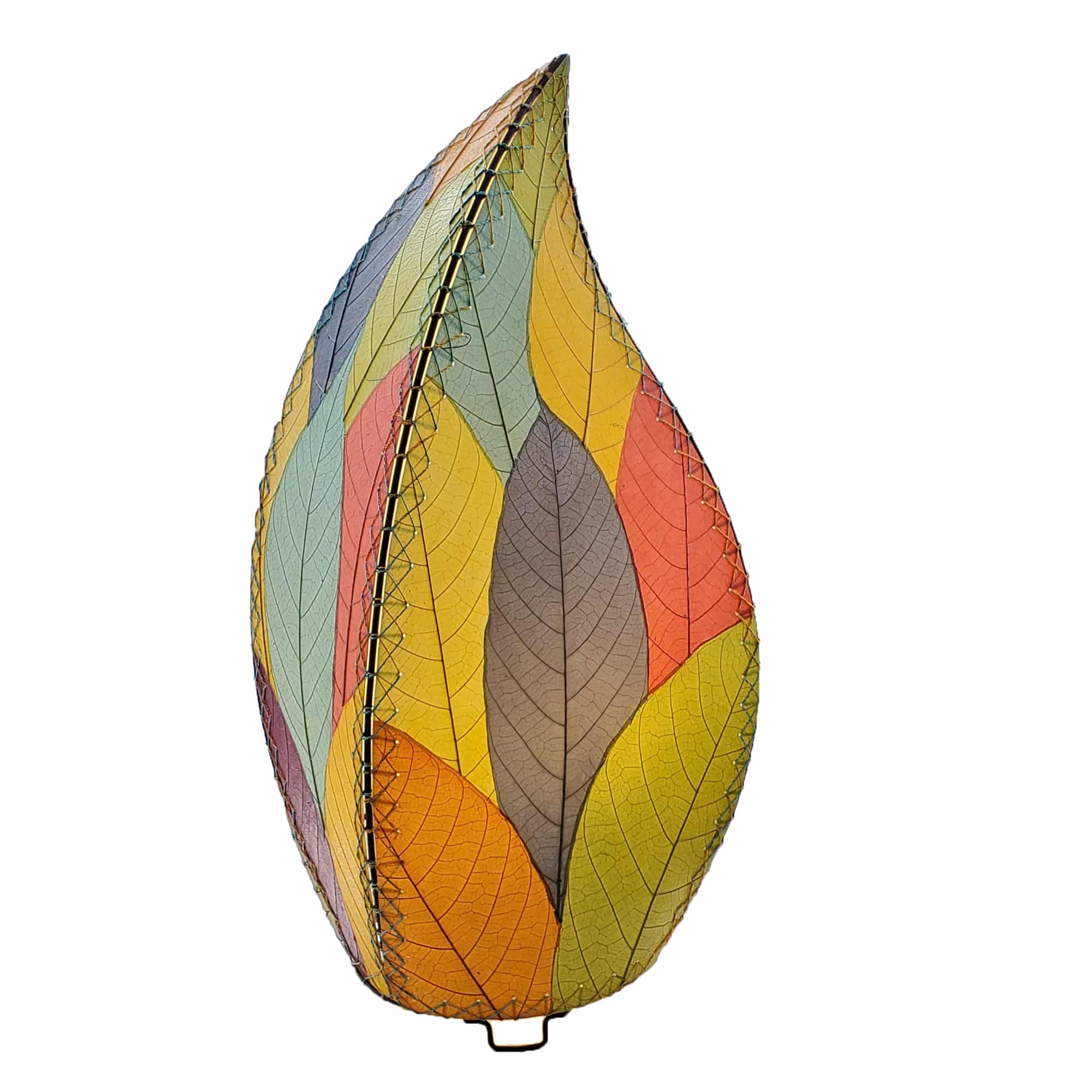 In a coastal inspired living room, crafted by the artisans of Eangee Home Design, the 24 Inch Leaflet Lamp in multi color stands gracefully, featuring fossilized cocoa leaf shade, abaca rope accents, wrought iron frame, handcrafted, adding warmth and character to the space.