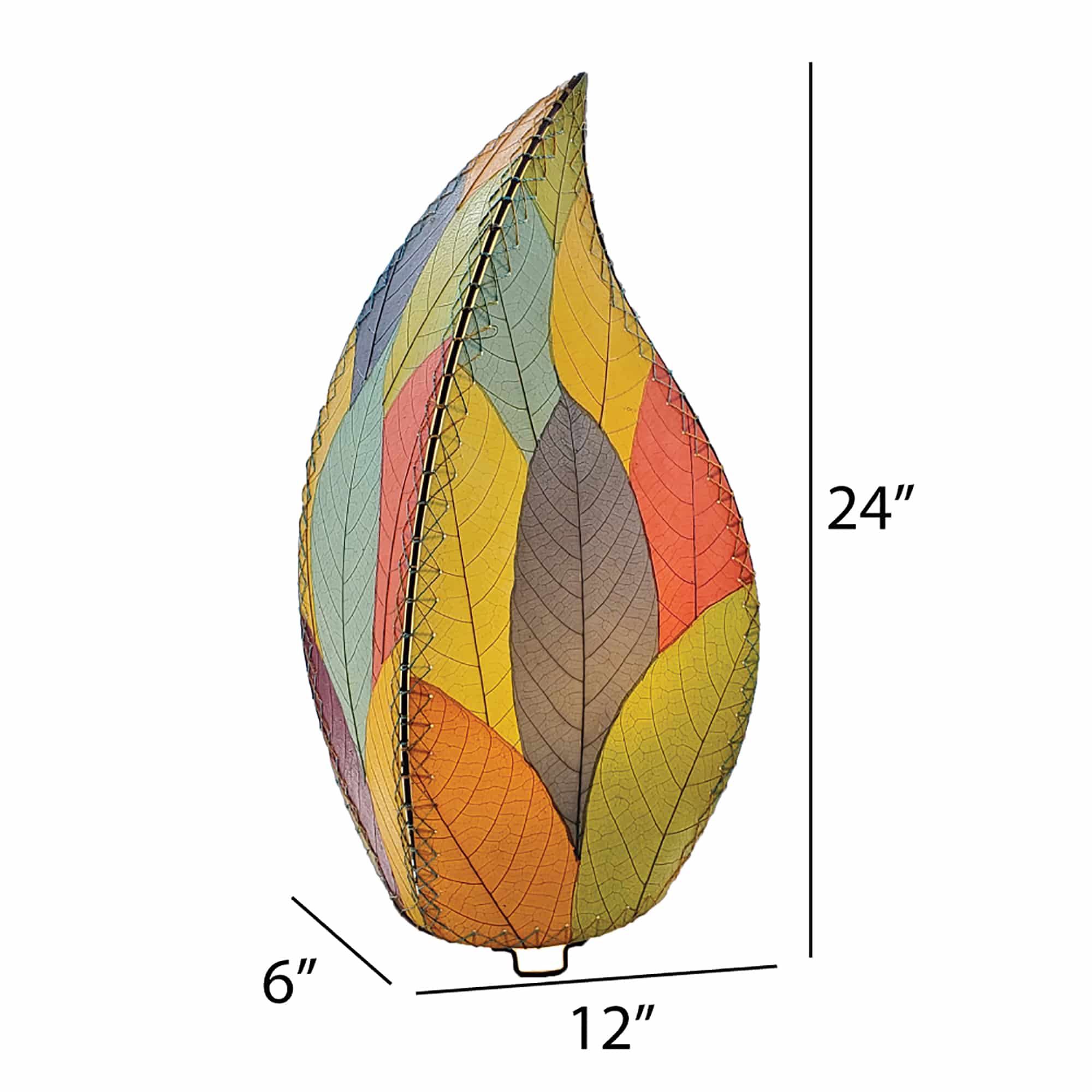 In a sun drenched entryway, crafted by the artisans of Eangee Home Design, the 24 Inch Leaflet Lamp in multi color stands gracefully, featuring fossilized cocoa leaf shade, abaca rope accents, wrought iron frame, handcrafted, adding warmth and character to the space.