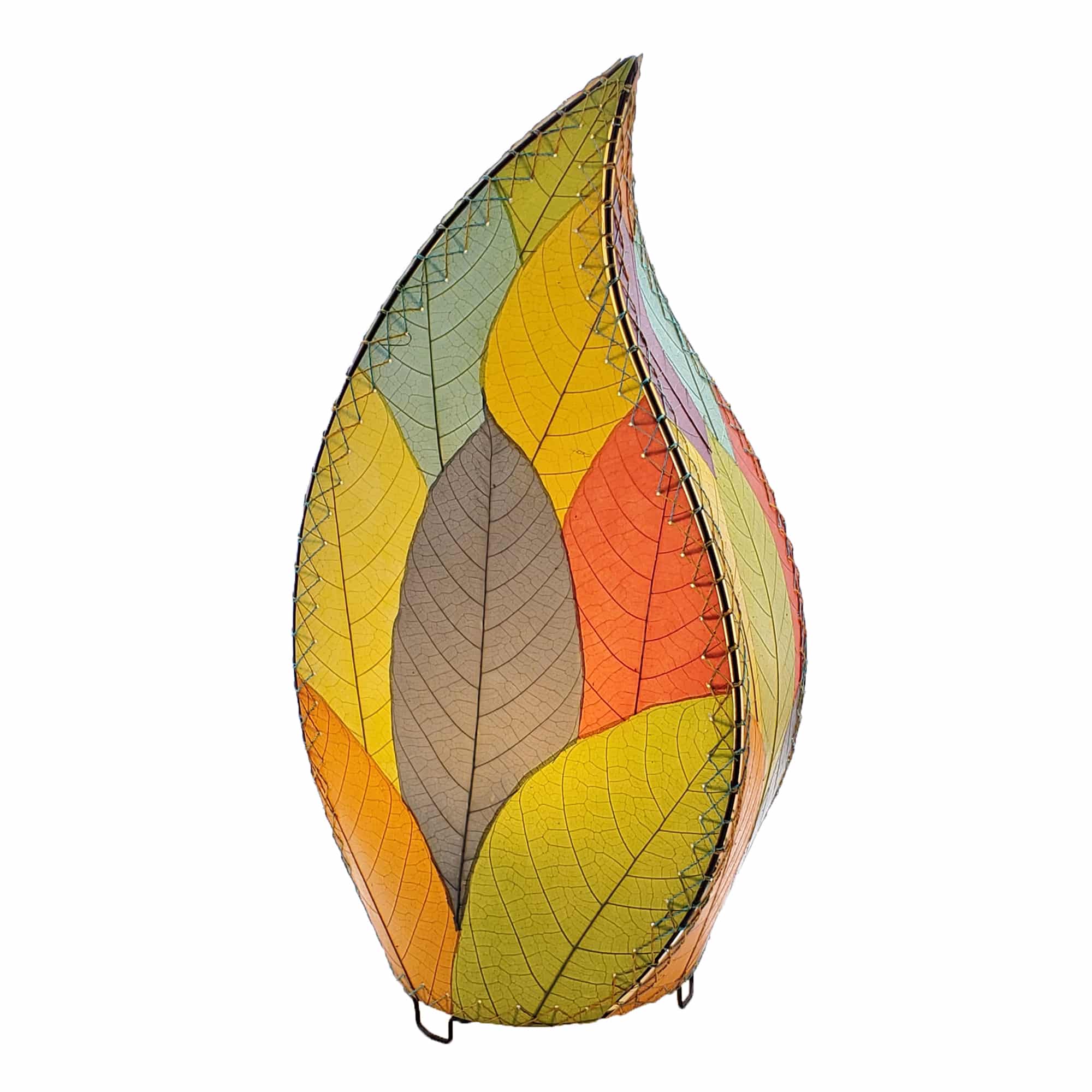 In a sun drenched entryway, crafted by the artisans of Eangee Home Design, the 24 Inch Leaflet Lamp in multi color stands gracefully, featuring fossilized cocoa leaf shade, abaca rope accents, wrought iron frame, handcrafted, adding warmth and character to the space.