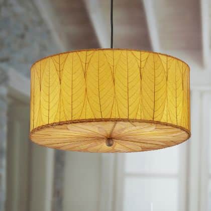 Crafted by the artisans of Eangee Home Design, the Drum Pendant 24 Inch in orange against a clean backdrop, featuring handcrafted detailing, sustainably sourced, handcrafted.