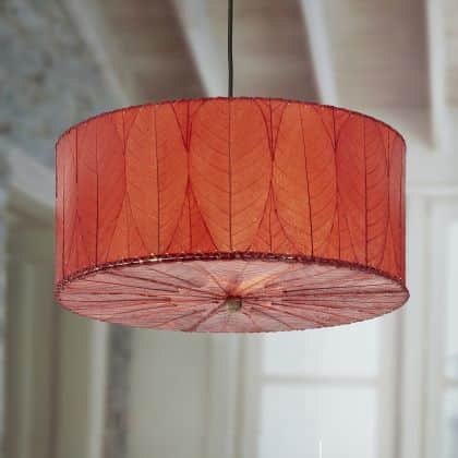 Crafted by the artisans of Eangee Home Design, the Drum Pendant 24 Inch in red against a clean backdrop, featuring handcrafted detailing, sustainably sourced, handcrafted.