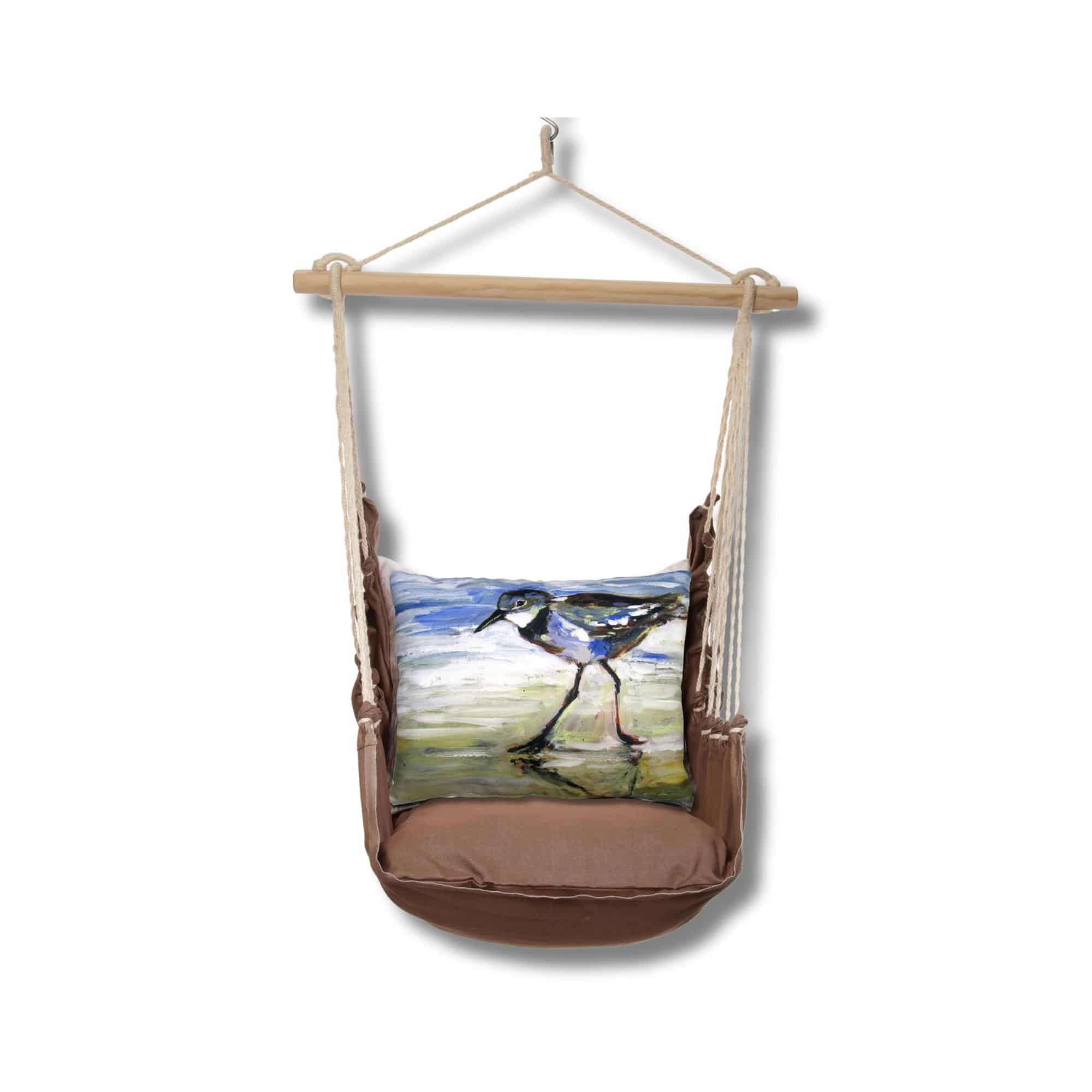 Multi colored outdoor swing crafted by the artisans of Magnolia Casual called the Swing Set 4 piece Chocolate Solid w/ Sandpiper featuring 100 percent weather resistant fabric, weather resistant polyester fabric, artisan, natural materials shown against a clean backdrop.
