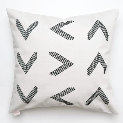 Black pillow cover crafted by the artisans of Dos Tierras called the Toj Pillow Cover Black featuring quality outdoor fabric, handcrafted shown against a clean backdrop featuring shades of black.