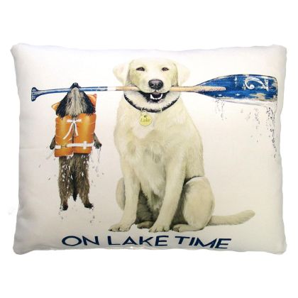 Multi colored outdoor pillow crafted by the artisans of Magnolia Casual called the Outdoor Pillow Lake Time 19x24 featuring quality outdoor fabric shown against a clean backdrop.