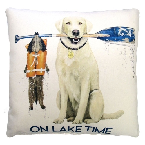 Multi colored outdoor pillow crafted by the artisans of Magnolia Casual called the Outdoor Pillow Lake Time 18x18 featuring quality outdoor fabric shown against a clean backdrop.