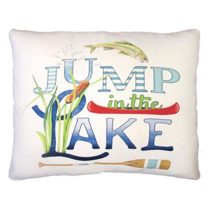 Multi colored outdoor pillow crafted by the artisans of Magnolia Casual called the Outdoor Pillow Jump in Lake 19x24 featuring quality outdoor fabric shown against a clean backdrop.