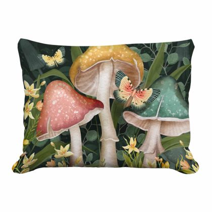 Multi colored outdoor pillow crafted by the artisans of Magnolia Casual called the Outdoor Pillow Mushroom Trio 19x24 featuring handwoven textile shown against a clean backdrop.