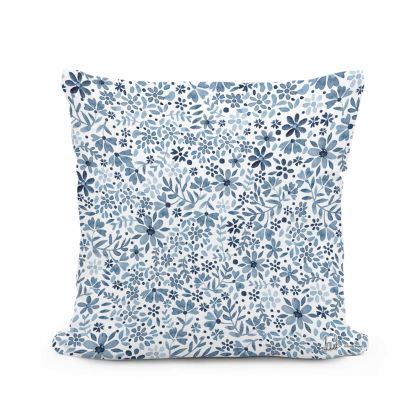 Multi colored outdoor pillow crafted by the artisans of Magnolia Casual called the Outdoor Pillow Indigo Flourish 18x18 featuring quality outdoor fabric shown against a clean backdrop.