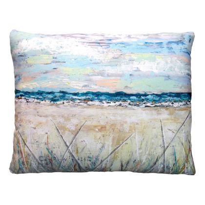 Multi colored outdoor pillow crafted by the artisans of Magnolia Casual called the Outdoor Pillow Coastal Landscape 2 13x18 featuring quality outdoor fabric, natural materials shown against a clean backdrop.