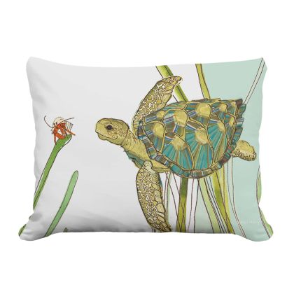 Sea outdoor pillow crafted by the artisans of Magnolia Casual called the Outdoor Pillow Sea Turtle 13x18 featuring quality outdoor fabric shown against a clean backdrop featuring with a sea turtle motif.