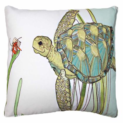 Sea outdoor pillow crafted by the artisans of Magnolia Casual called the Outdoor Pillow Sea Turtle 18x18 featuring quality outdoor fabric shown against a clean backdrop featuring with a sea turtle motif.