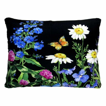 Multi colored outdoor pillow crafted by the artisans of Magnolia Casual called the Outdoor Pillow Garden Meadow 2 featuring handwoven textile shown against a clean backdrop.