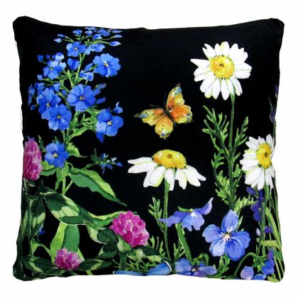 Multi colored outdoor pillow crafted by the artisans of Magnolia Casual called the Outdoor Pillow Garden Meadow 2 featuring handwoven textile shown against a clean backdrop.