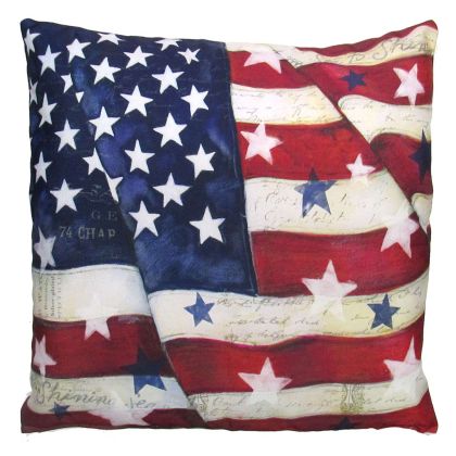 Multi colored outdoor pillow crafted by the artisans of Magnolia Casual called the Outdoor Pillow American Flag with Stars 18x18 featuring quality outdoor fabric shown against a clean backdrop.