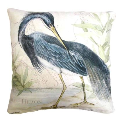 Multi colored outdoor pillow crafted by the artisans of Magnolia Casual called the Outdoor Pillow Great Heron 2 18x18 featuring quality outdoor fabric, natural materials shown against a clean backdrop.