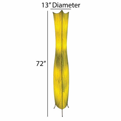 Crafted by the artisans of Eangee Home Design, the Flowerbud Giant Floor Lamp in green against a clean backdrop, featuring fossilized cocoa leaf shade.